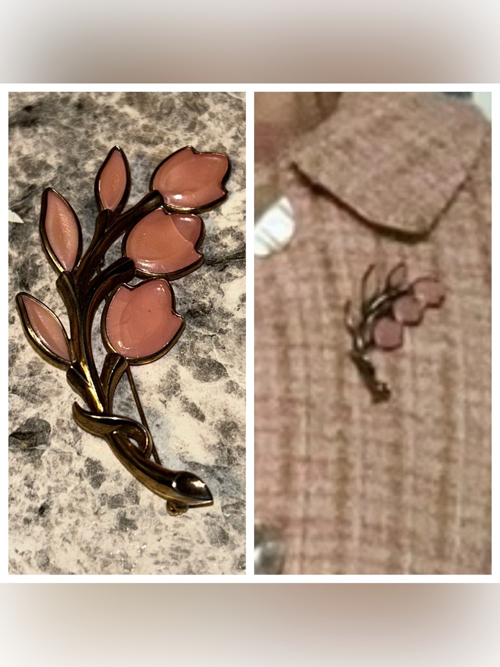 Vintage 50s Trifari Rare Glass Floral Mod Femme Brooch Pink
